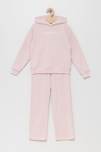Dětská bavlněná tepláková souprava Calvin Klein Jeans růžová barva