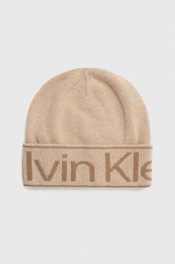 Čepice z vlněné směsi Calvin Klein béžová barva, z tenké pleteniny