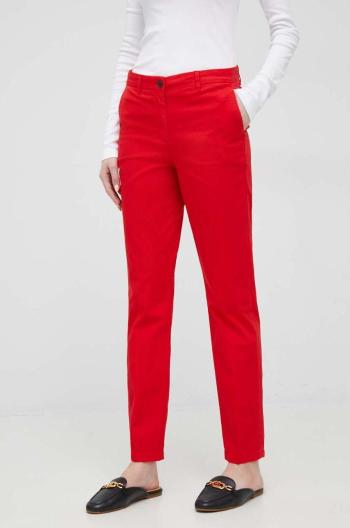 Kalhoty Tommy Hilfiger dámské, červená barva, jednoduché, medium waist