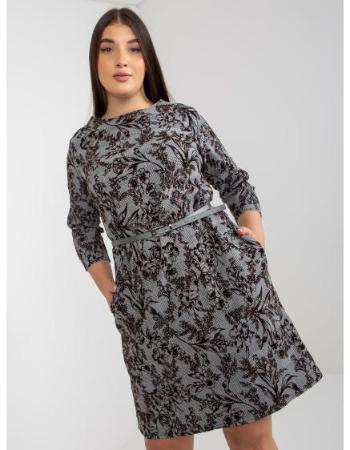 Dámské šaty s páskem elegantní plus size HARPER hnědé 