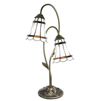 Stolní Tiffany lampa 2 stínidla hnědé pruhy BrownLine - 35*18*61 cm E14/max 2*25W 5LL-6253