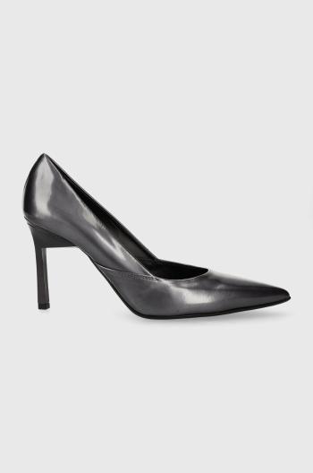 Kožené lodičky Calvin Klein GEO STILETTO PUMP 90 - PEARL šedá barva, HW0HW01998