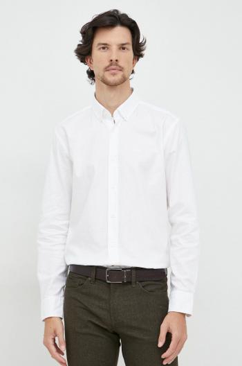 Bavlněné tričko BOSS bílá barva, regular, s límečkem button-down