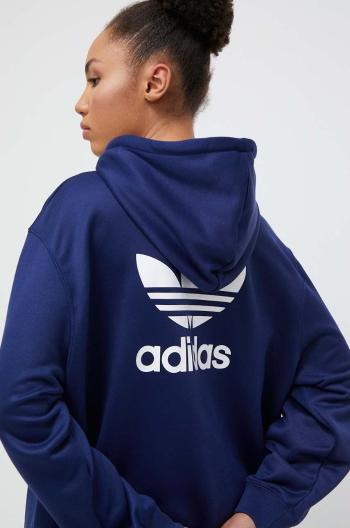 Mikina adidas Originals dámská, tmavomodrá barva, s kapucí, s potiskem, IP0584