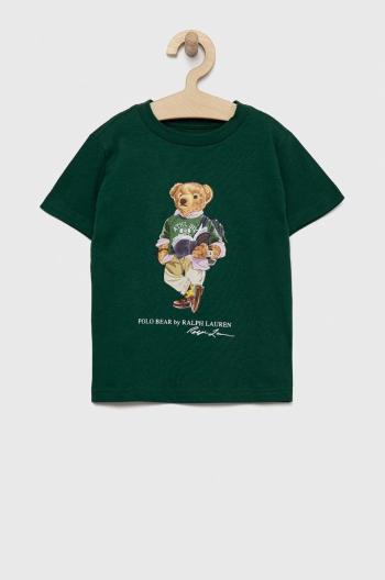 Dětské bavlněné tričko Polo Ralph Lauren zelená barva, s potiskem