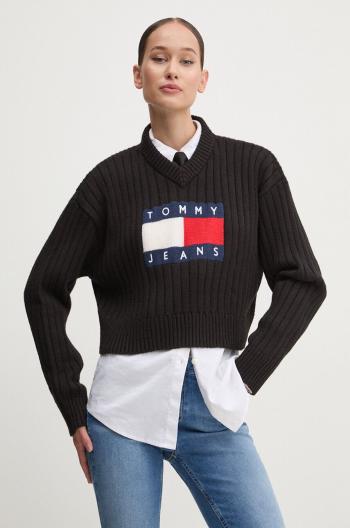 Svetr Tommy Jeans dámský, černá barva, lehký, DW0DW18528