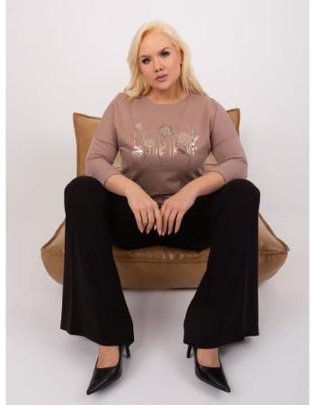 Dámská halenka s lesklým potiskem plus size tmavě béžová 