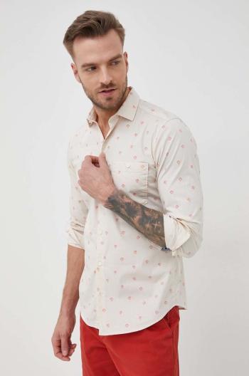 Košile s.Oliver pánská, béžová barva, slim, s klasickým límcem