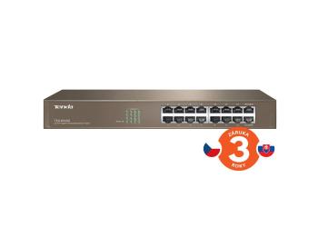 Tenda TEG1016D - 16x Gigabit Switch, Fanless-bez ventilátorů, Rackmount, ochrana proti přepětí