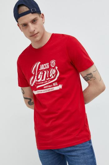 Bavlněné tričko Jack & Jones červená barva, s potiskem