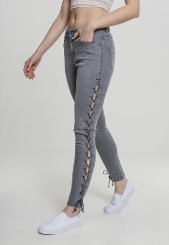 Urban Classics Ladies Denim Lace Up Skinny Pants grey - 26