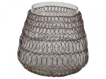 Drátkovaný antik skleněný svícen na čajovou svíčku Fil de fer net - Ø 11*11 cm 71021200 (71212-00)