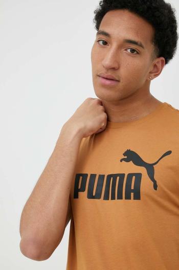 Bavlněné tričko Puma zelená barva, s potiskem