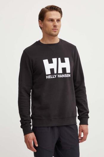 Bavlněná mikina Helly Hansen pánská, černá barva, s potiskem, 34000