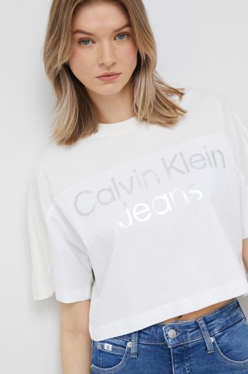 Tričko Calvin Klein Jeans béžová barva