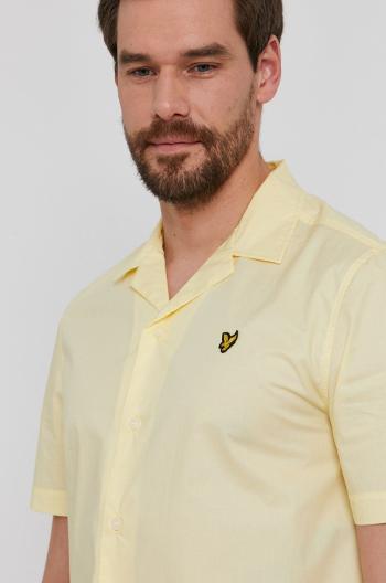 Bavlněné tričko Lyle & Scott pánské, žlutá barva, regular, s klasickým límcem