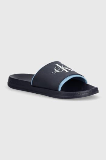 Pantofle Calvin Klein Jeans SLIDE MONOGRAM TPU pánské, tmavomodrá barva, YM0YM00361