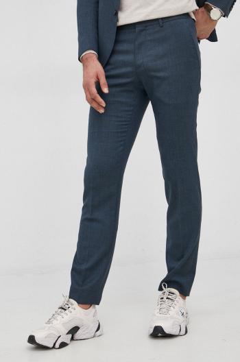 Vlněné kalhoty Tommy Hilfiger pánské, tmavomodrá barva, přiléhavé