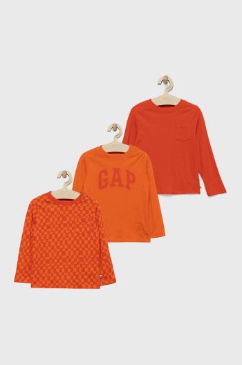 Dětská bavlněná košile s dlouhým rukávem GAP oranžová barva, s potiskem
