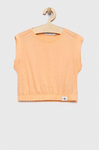 Dětský bavlněný top Calvin Klein Jeans oranžová barva