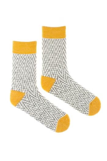 Žluto-šedé vlněné ponožky Vlnáč Cikcak Žlťák