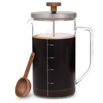 Klarstein Glaswerk Ristretto, french press, 1 litr, borosilikátové sklo, ušlechtilá ocel, ořechové dřevo