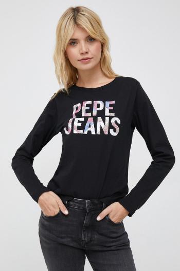 Bavlněné tričko s dlouhým rukávem Pepe Jeans Luna černá barva