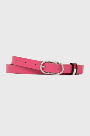 Kožený pásek Tommy Jeans Oval 2.0 Belt dámský, růžová barva