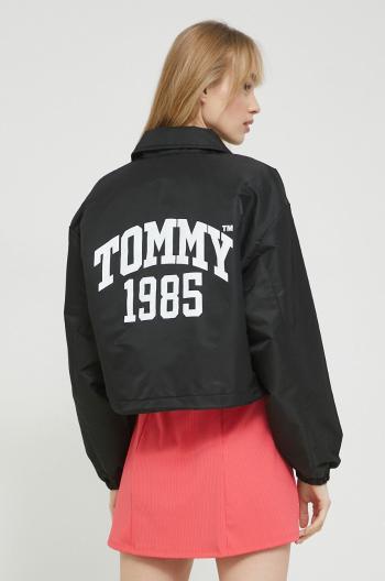 Bunda Tommy Jeans dámská, černá barva, přechodná
