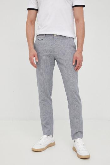 Kalhoty s příměsí lnu Sisley šedá barva, ve střihu chinos