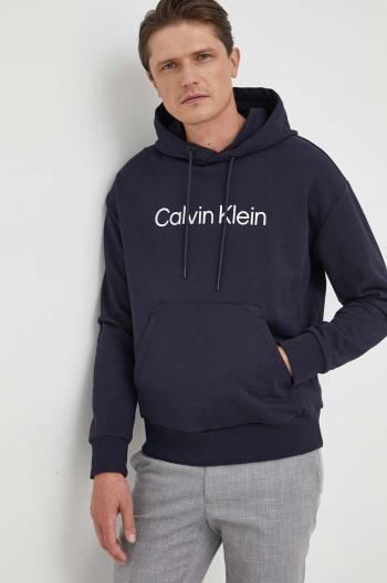 Bavlněná mikina Calvin Klein pánská, tmavomodrá barva, s kapucí, s aplikací