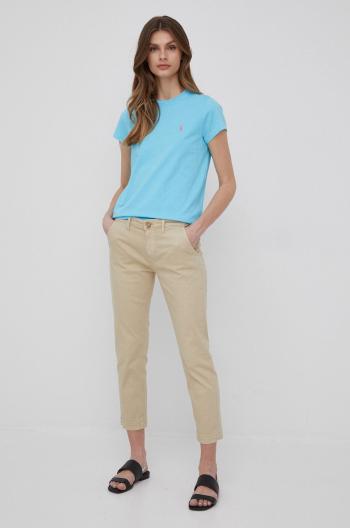 Kalhoty Pepe Jeans Maura dámské, béžová barva, střih chinos, medium waist