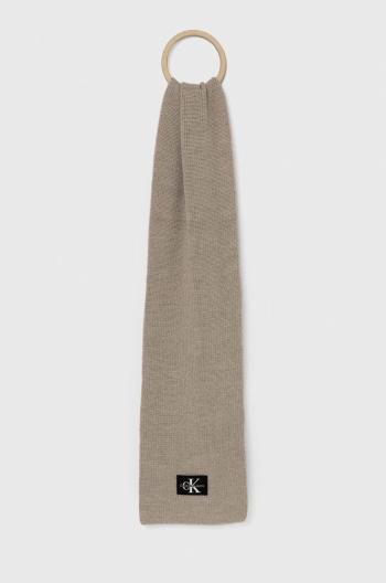 Šátek z vlněné směsi Calvin Klein béžová barva, s aplikací