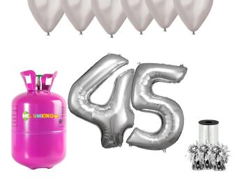 HeliumKing Helium párty set na 45. narozeniny se stříbrnými balónky