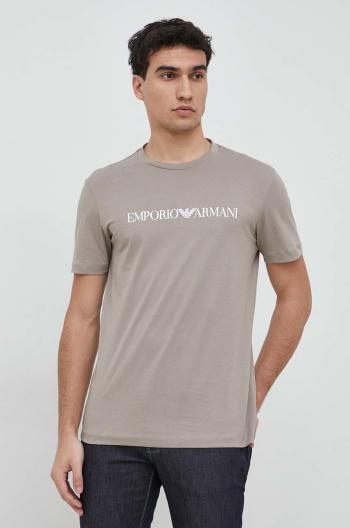 Bavlněné tričko Emporio Armani béžová barva, s potiskem