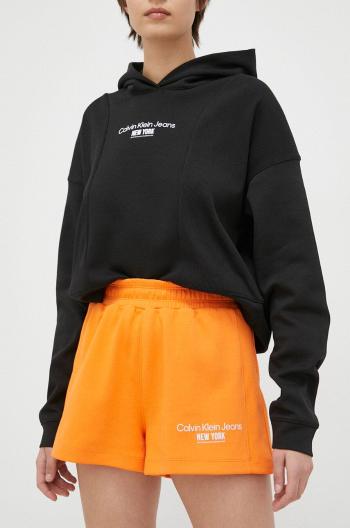 Kraťasy Calvin Klein Jeans dámské, oranžová barva, s aplikací, high waist