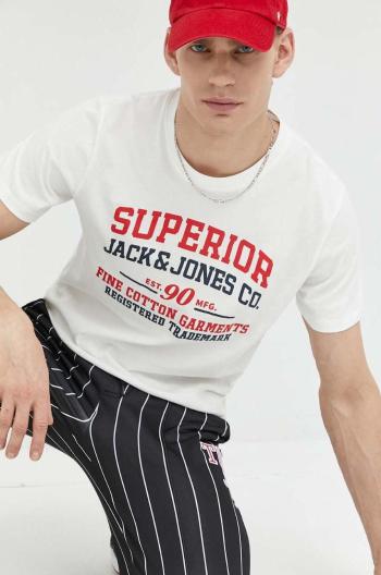 Bavlněné tričko Jack & Jones JJSTAR bílá barva, s potiskem, 12231477