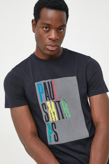 Bavlněné tričko PS Paul Smith tmavomodrá barva, s potiskem