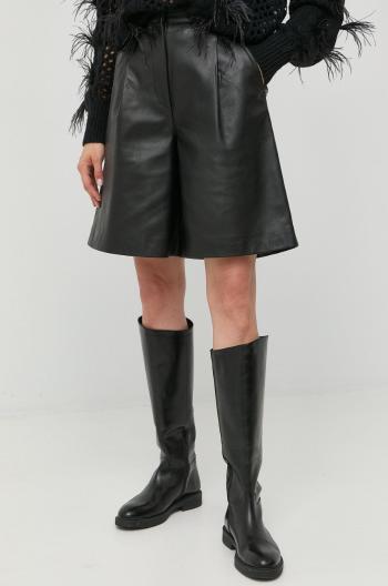 Kožené šortky Weekend Max Mara dámské, černá barva, hladké, high waist