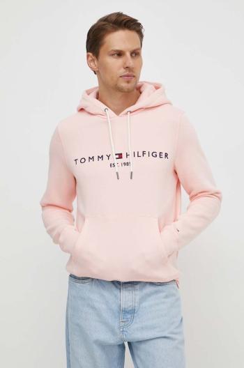 Mikina Tommy Hilfiger pánská, růžová barva, s kapucí, s aplikací, MW0MW11599