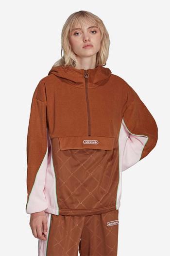 Mikina adidas Originals dámská, hnědá barva, s kapucí, s aplikací, HL0050-brown