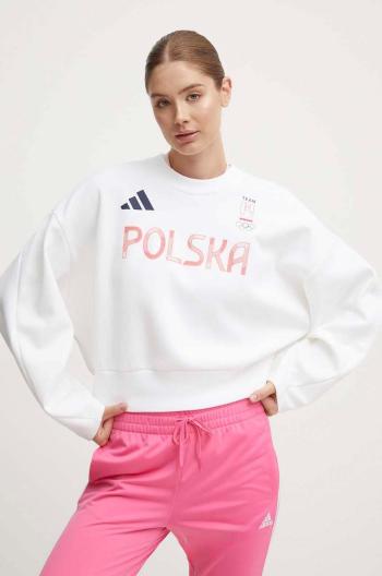 Tepláková mikina adidas Performance Poland bílá barva, s potiskem, JF6707