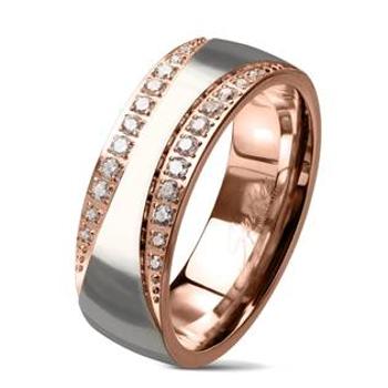 Šperky4U Zlacený ocelový prsten se zirkony - velikost 52 - OPR0097-52