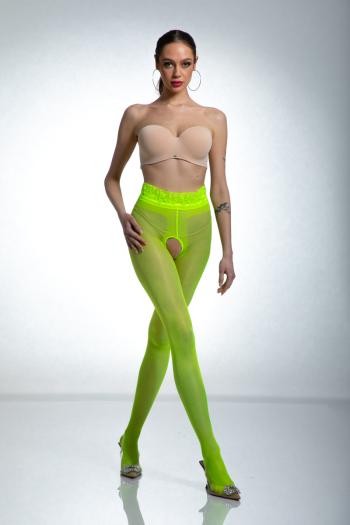 Neonově žluté crotchless punčochy Hip Lace 20DEN