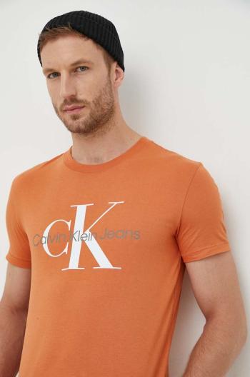 Bavlněné tričko Calvin Klein Jeans oranžová barva, s potiskem, J30J320806