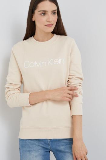 Bavlněná mikina Calvin Klein dámská, béžová barva, s potiskem