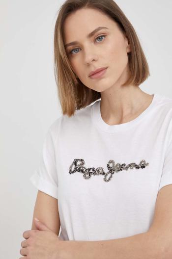 Bavlněné tričko Pepe Jeans Babette bílá barva