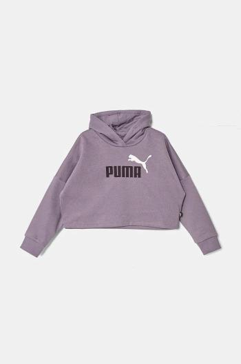 Dětská mikina Puma ESS Logo Cropped Hoodie fialová barva, s kapucí, s potiskem, 671134