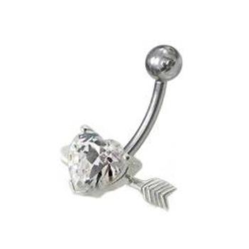 Šperky4U Stříbrný piercing do pupíku - srdíčko probodnuté - BP01020-C