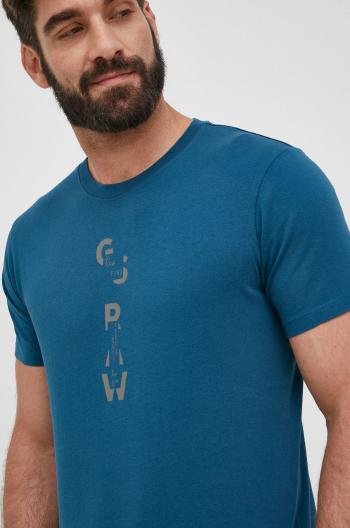 Bavlněné tričko G-Star Raw tyrkysová barva, s potiskem
